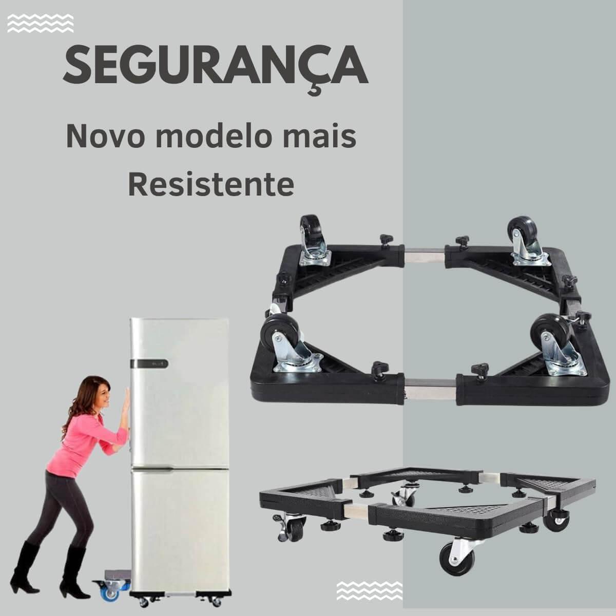 Suporte Móvel Refrigerador Freezer Geladeira Inox Com Trava