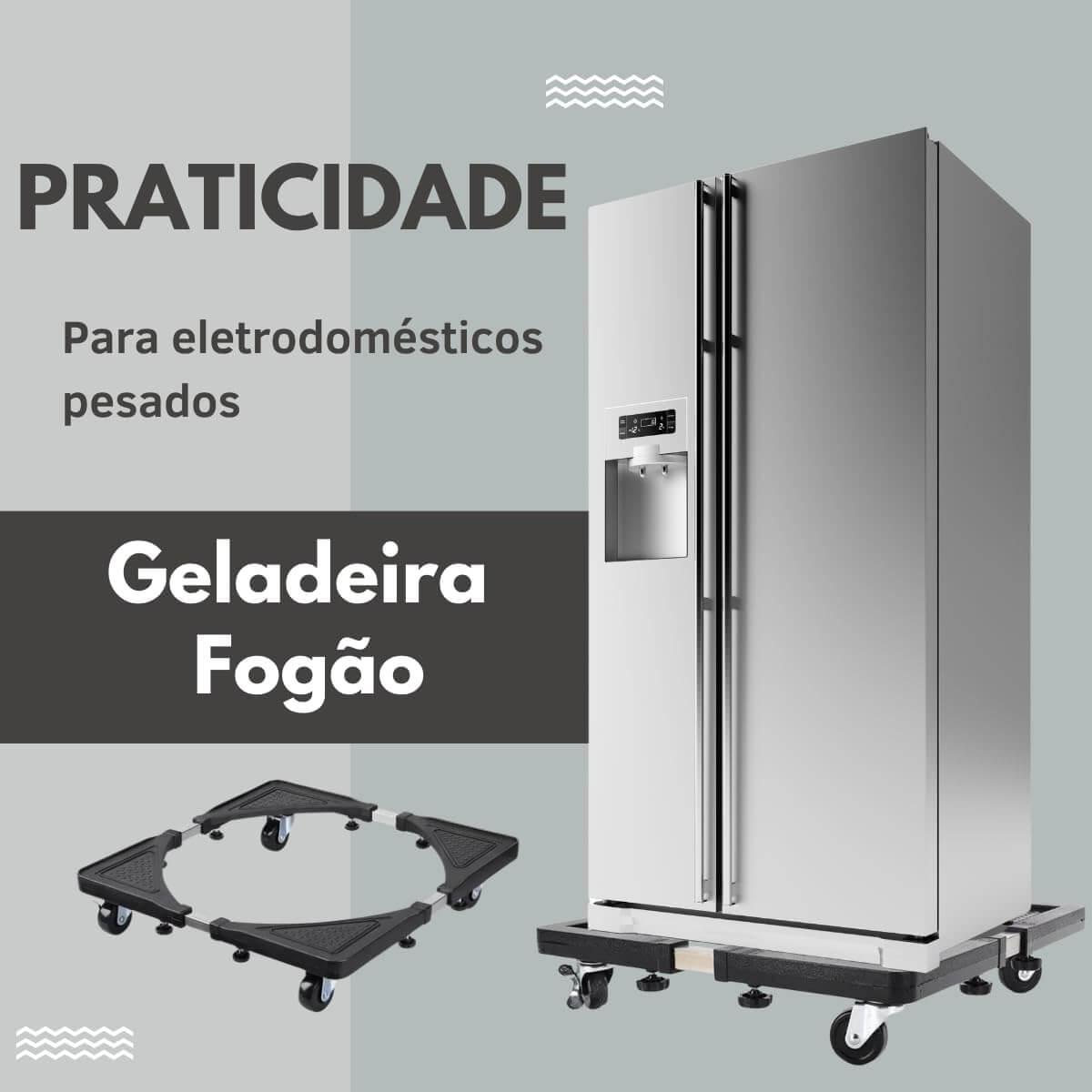 Suporte Móvel Refrigerador Freezer Geladeira Inox Com Trava