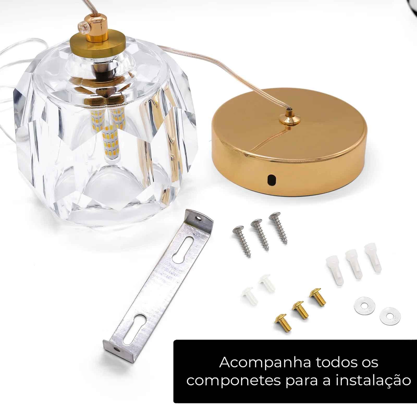 Luminária Pendente Lustre Cristal Dourado