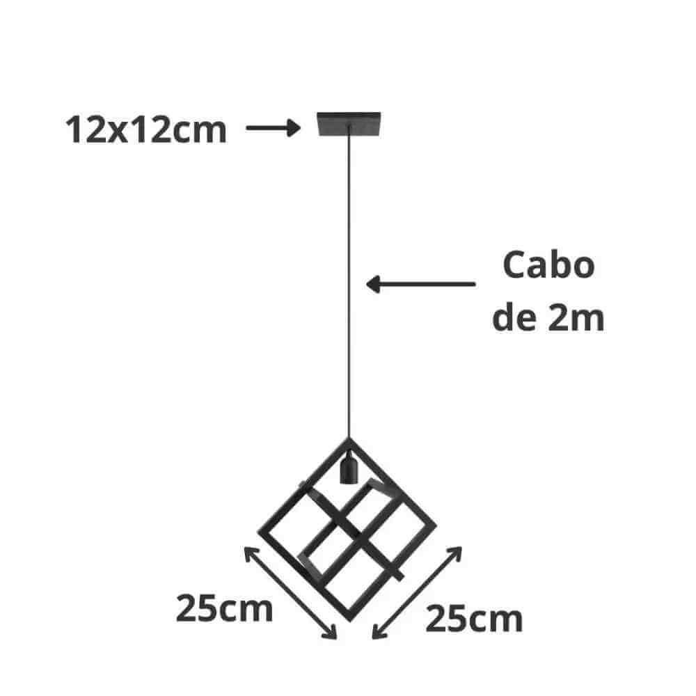 Luminária Pendente Industrial Cube Preto