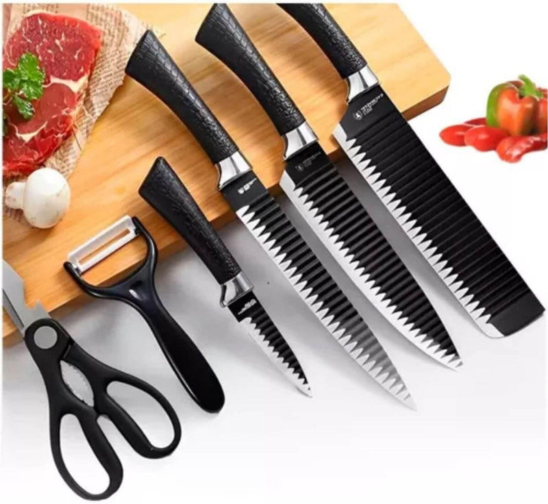 Jogo de Facas 6 Peças Aço Inox Knife Set Preto