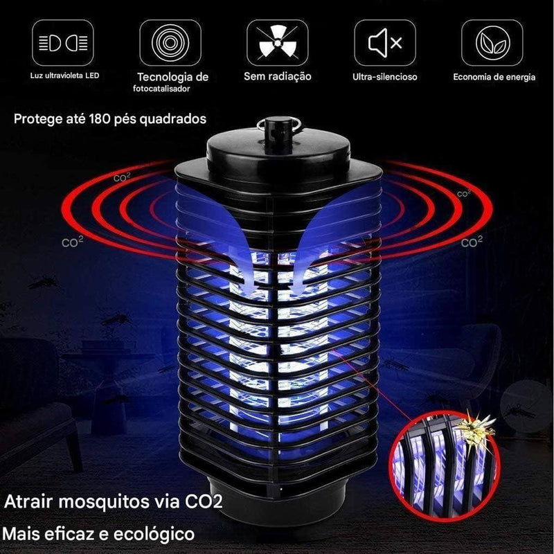 Armadilha Mata Mosquito Pega Inseto Led Luz Choque Elétrico Bivolt