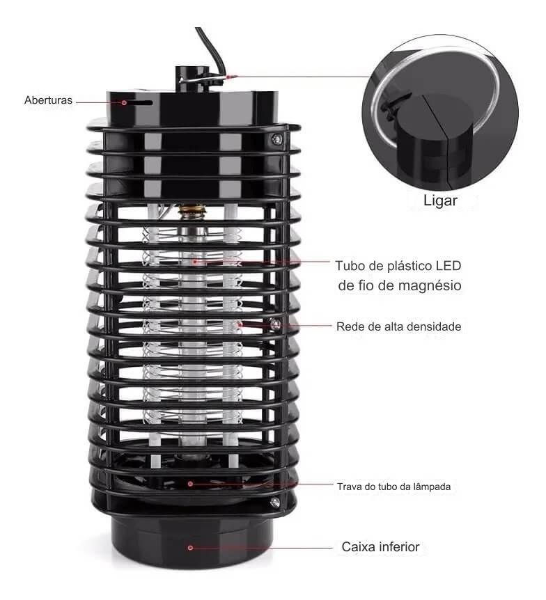 Armadilha Mata Mosquito Pega Inseto Led Luz Choque Elétrico Bivolt