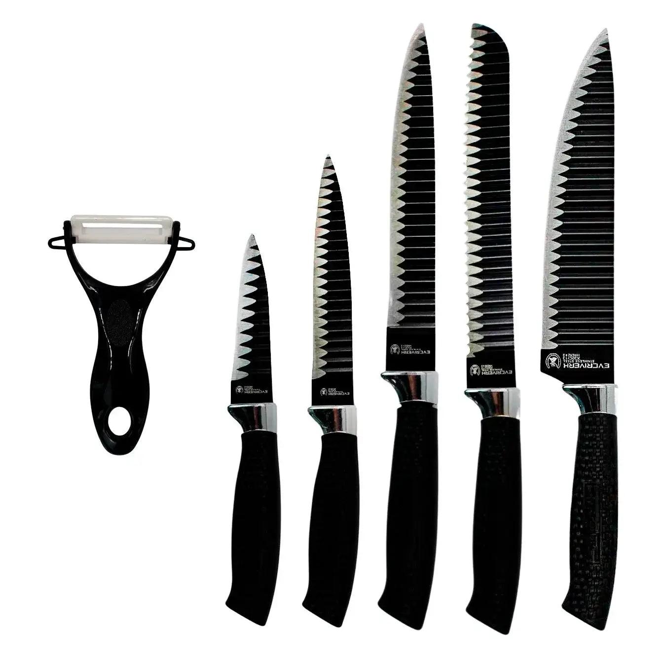 Jogo de Facas 6 Peças Aço Inox Knife Set Preto